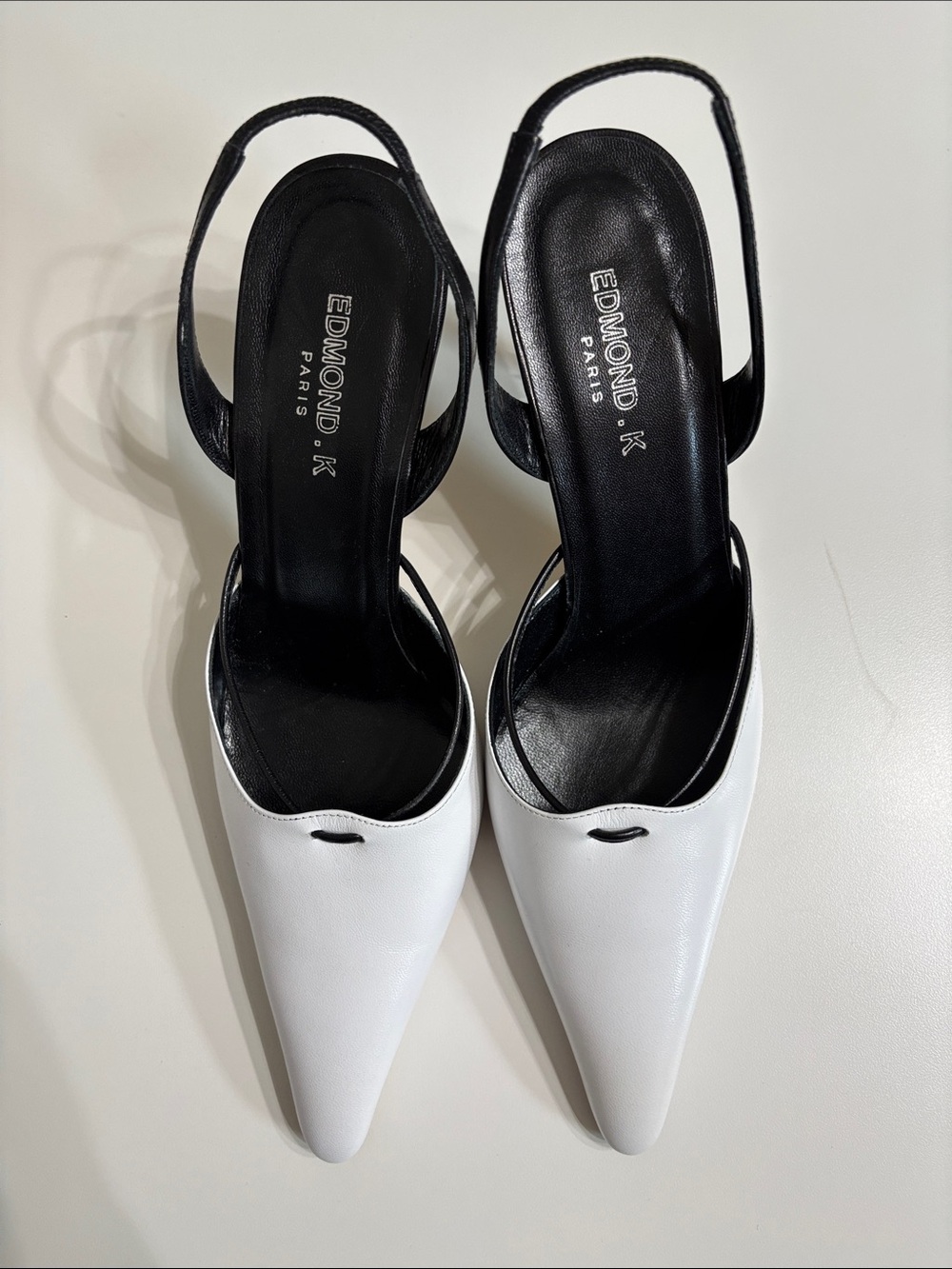 Paris White and Black Pointed Slingback Pumps